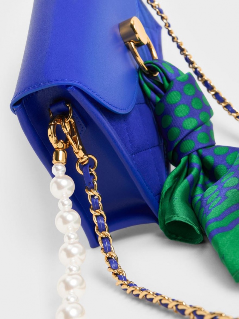 Geanta De Umar Charles & Keith Roza Beaded Handle Scarf Albastri | 429LGCRSV