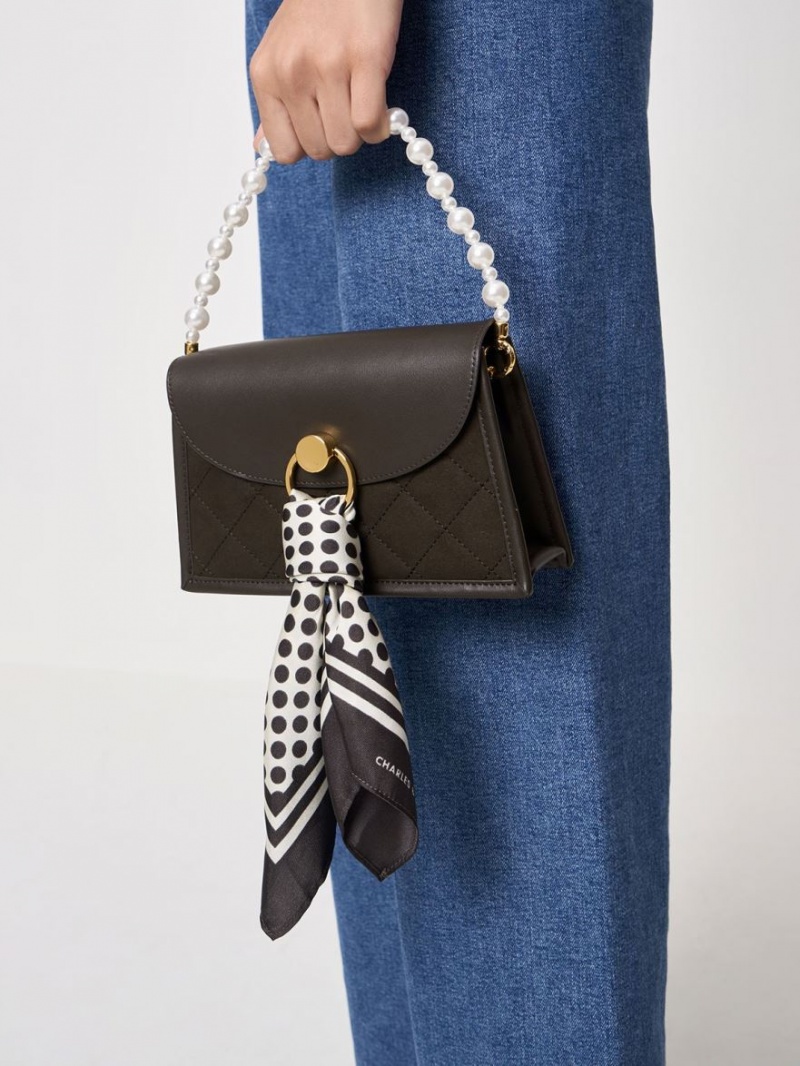 Geanta De Umar Charles & Keith Roza Beaded Handle Scarf Negrii | 253PEBAYD
