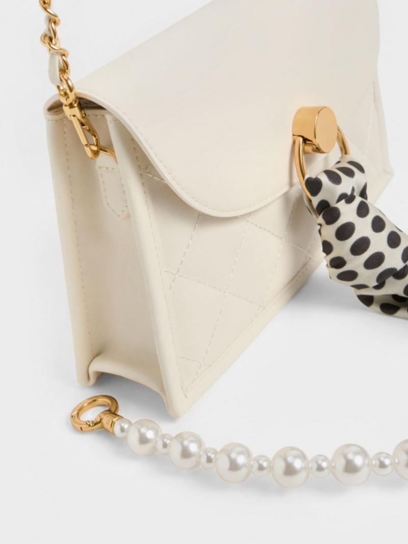 Geanta De Umar Charles & Keith Roza Beaded Handle Scarf Albi | 951FCIHAQ
