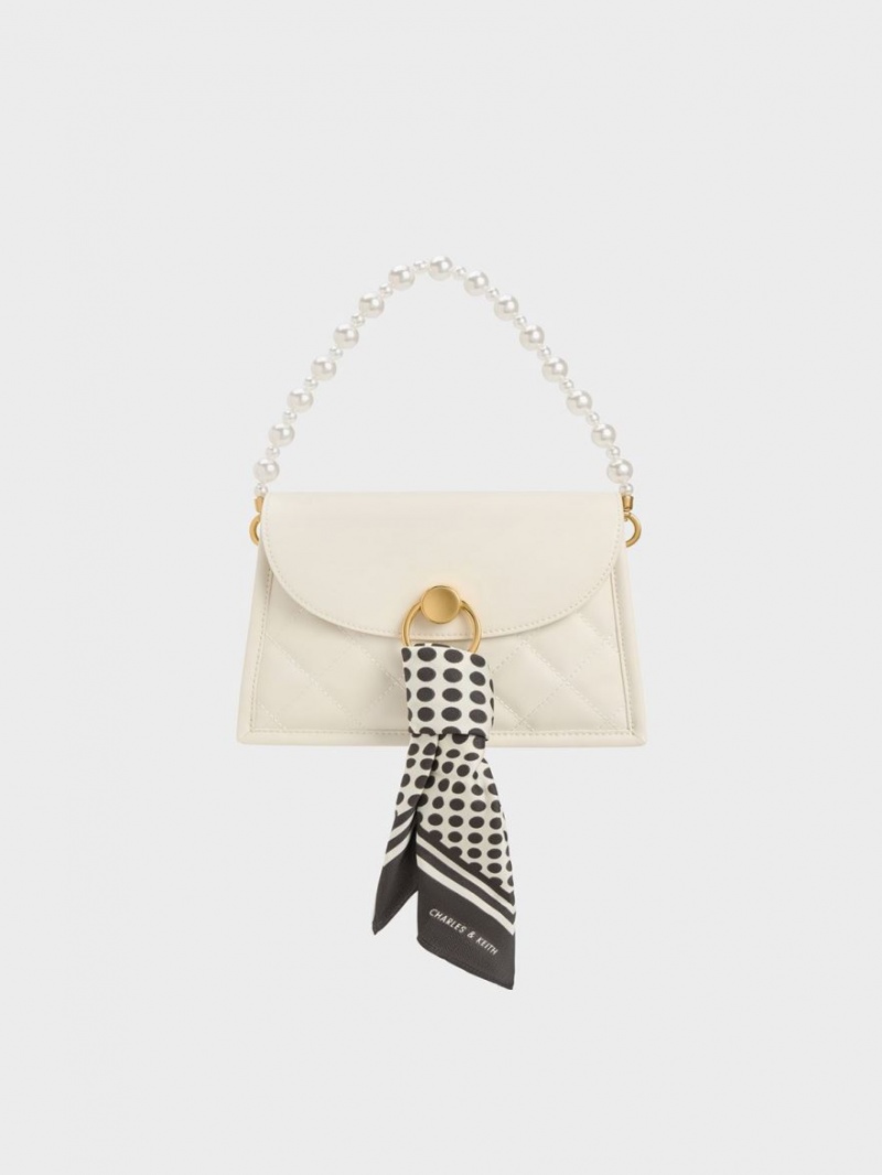 Geanta De Umar Charles & Keith Roza Beaded Handle Scarf Albi | 951FCIHAQ