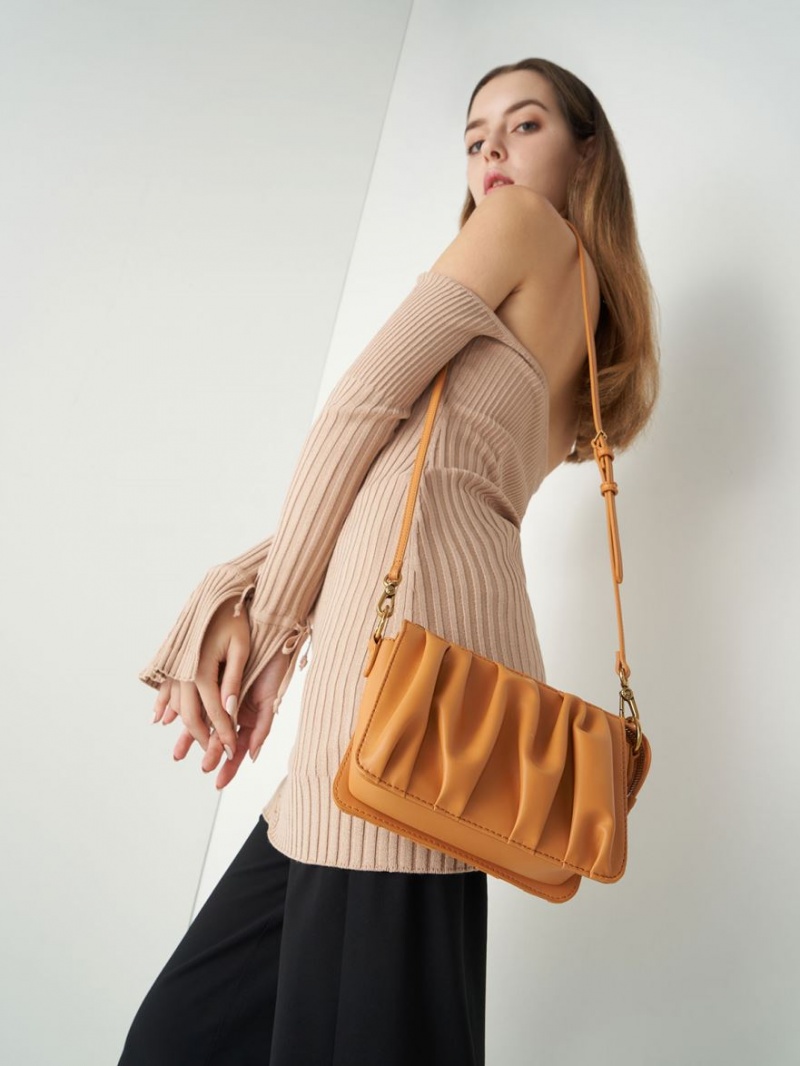 Geanta De Umar Charles & Keith Ruched Bead-Handle Portocalii | 068DIQGZY