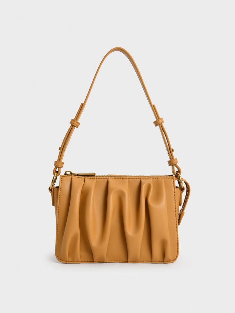 Geanta De Umar Charles & Keith Ruched Bead-Handle Portocalii | 068DIQGZY