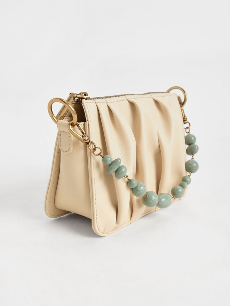 Geanta De Umar Charles & Keith Ruched Bead-Handle Bej | 263WCLMZU