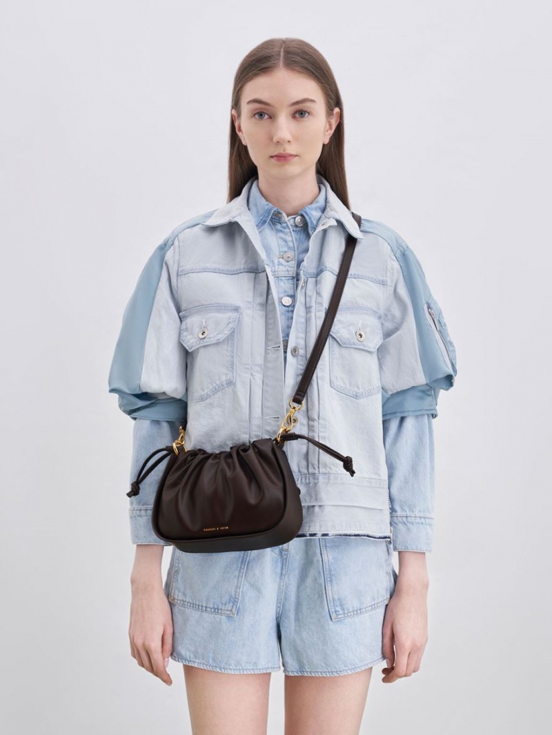 Geanta De Umar Charles & Keith Ruched Chain Handle Drawstring Maro Inchis | 782BATLYI
