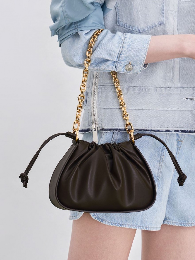 Geanta De Umar Charles & Keith Ruched Chain Handle Drawstring Maro Inchis | 782BATLYI