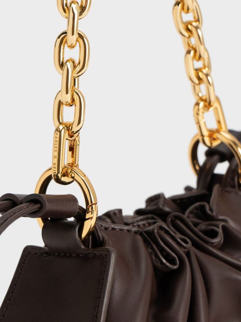 Geanta De Umar Charles & Keith Ruched Chain Handle Drawstring Maro Inchis | 782BATLYI