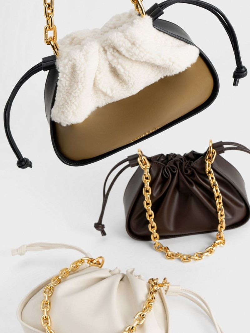Geanta De Umar Charles & Keith Ruched Chain Handle Drawstring Maro Inchis | 782BATLYI