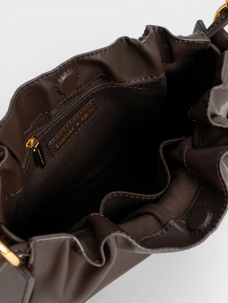 Geanta De Umar Charles & Keith Ruched Chain Handle Drawstring Maro Inchis | 782BATLYI