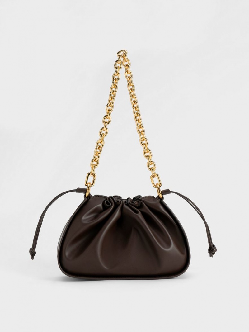 Geanta De Umar Charles & Keith Ruched Chain Handle Drawstring Maro Inchis | 782BATLYI