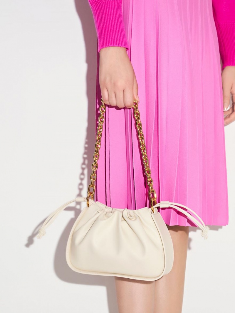 Geanta De Umar Charles & Keith Ruched Chain Handle Drawstring Albi | 918SQTWYM
