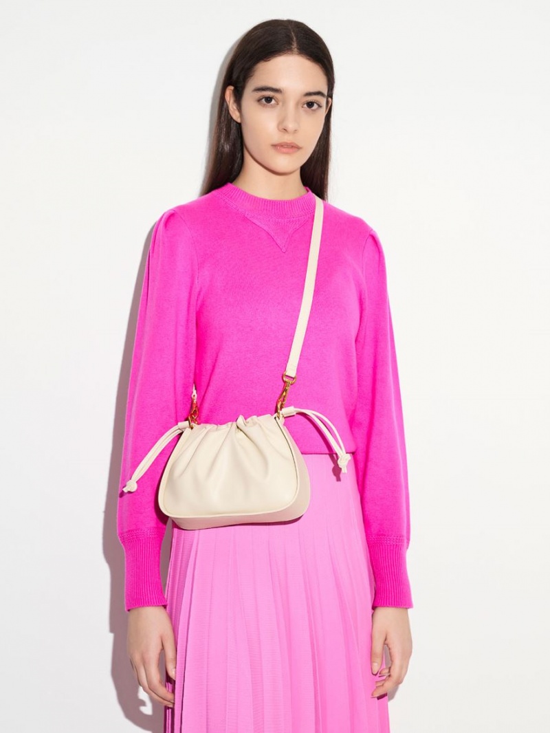 Geanta De Umar Charles & Keith Ruched Chain Handle Drawstring Albi | 918SQTWYM