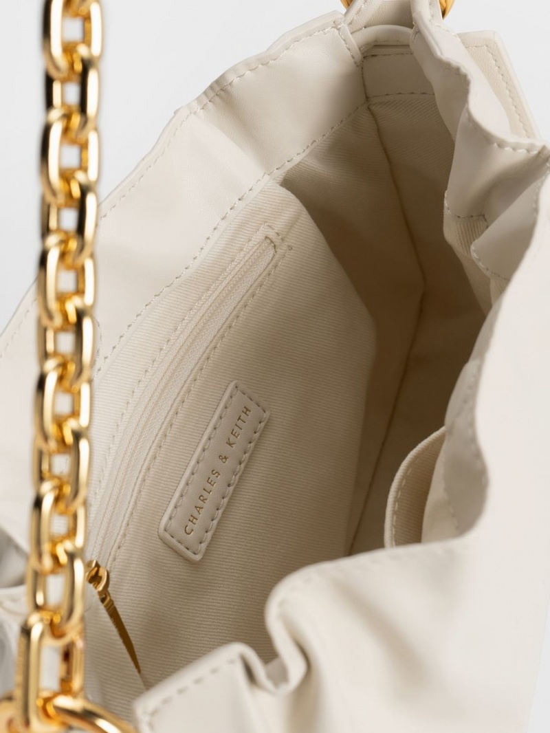 Geanta De Umar Charles & Keith Ruched Chain Handle Drawstring Albi | 918SQTWYM