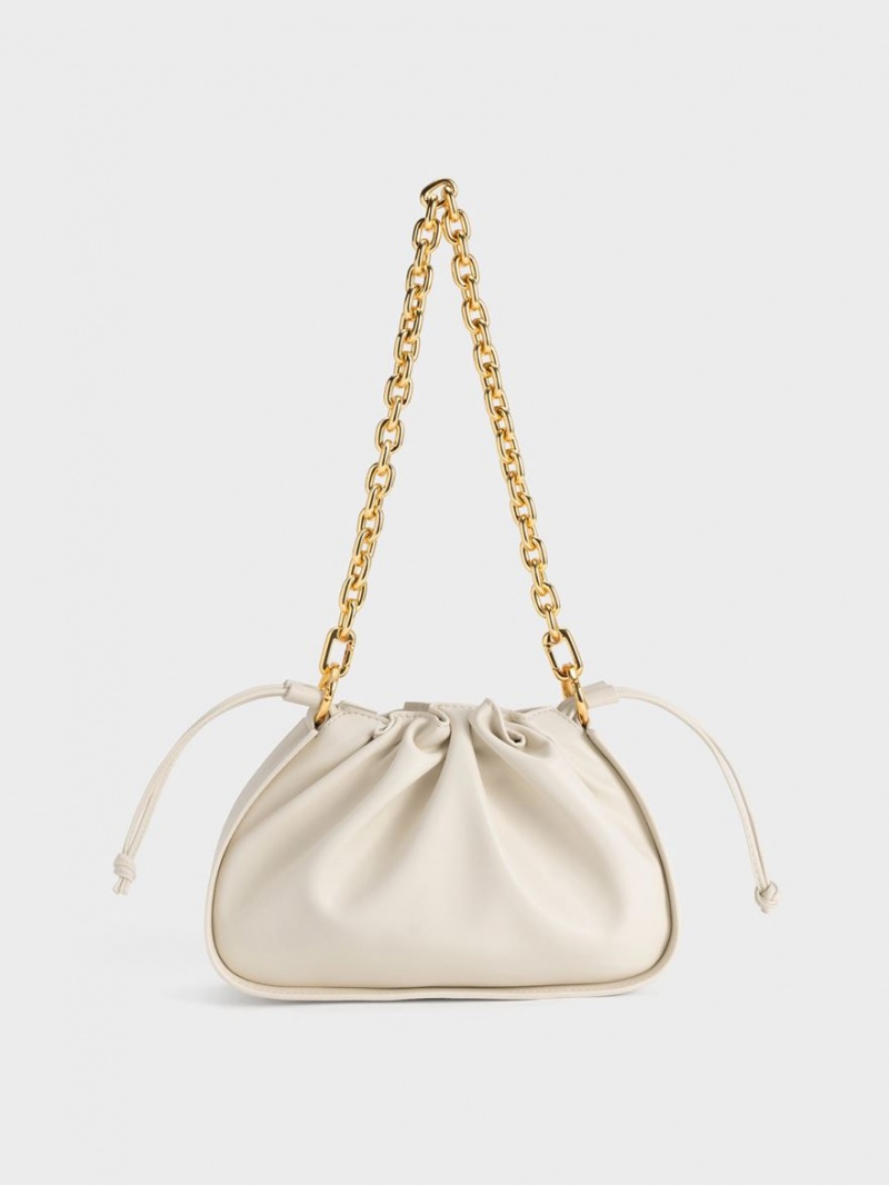 Geanta De Umar Charles & Keith Ruched Chain Handle Drawstring Albi | 918SQTWYM