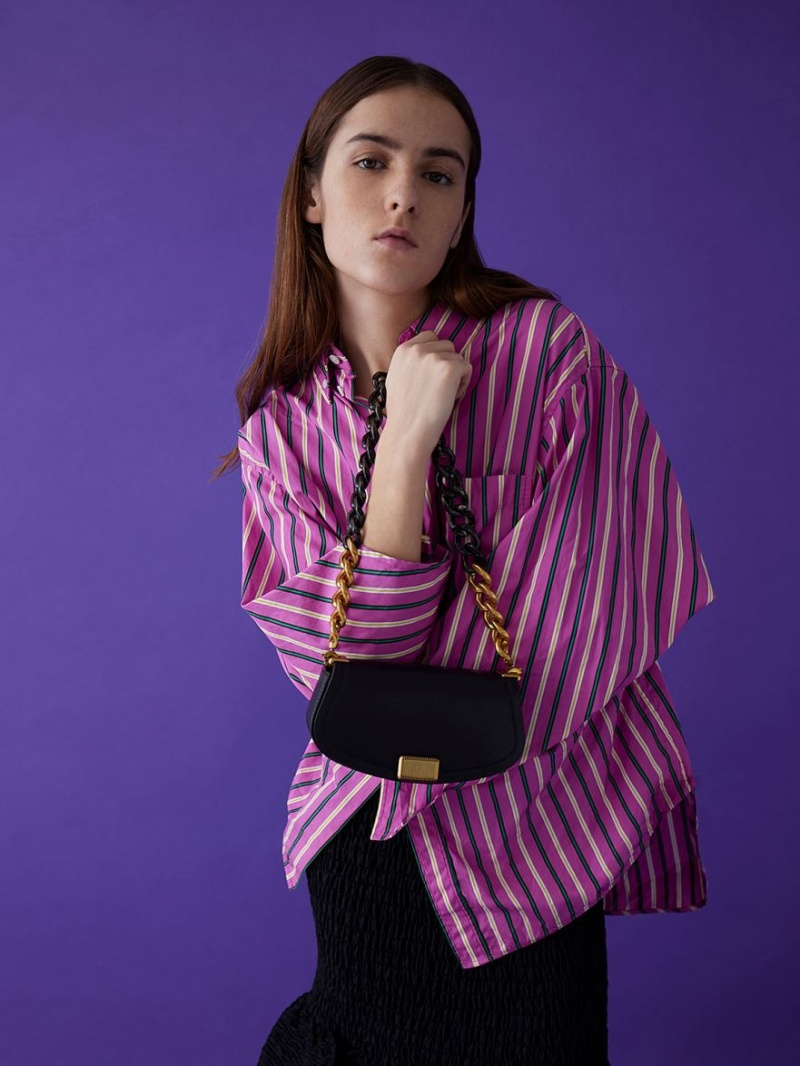 Geanta De Umar Charles & Keith Sonnet Two-Tone Chain Handle Negrii | 823NIJMEV