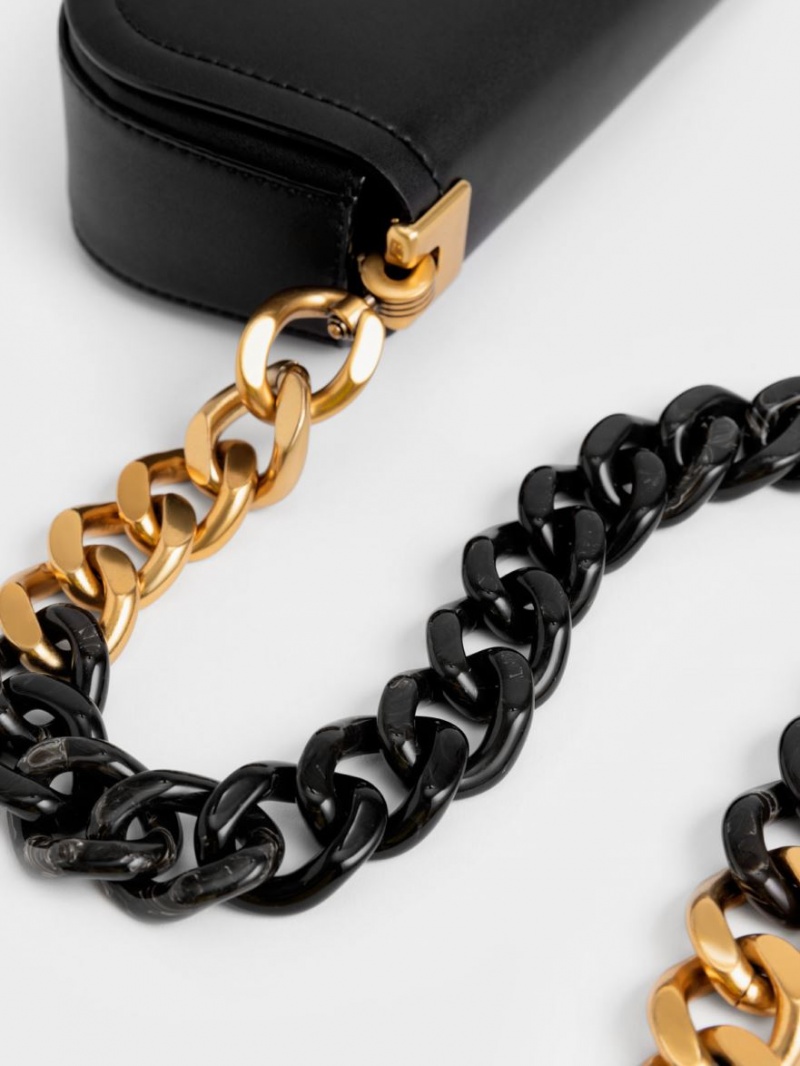 Geanta De Umar Charles & Keith Sonnet Two-Tone Chain Handle Negrii | 823NIJMEV