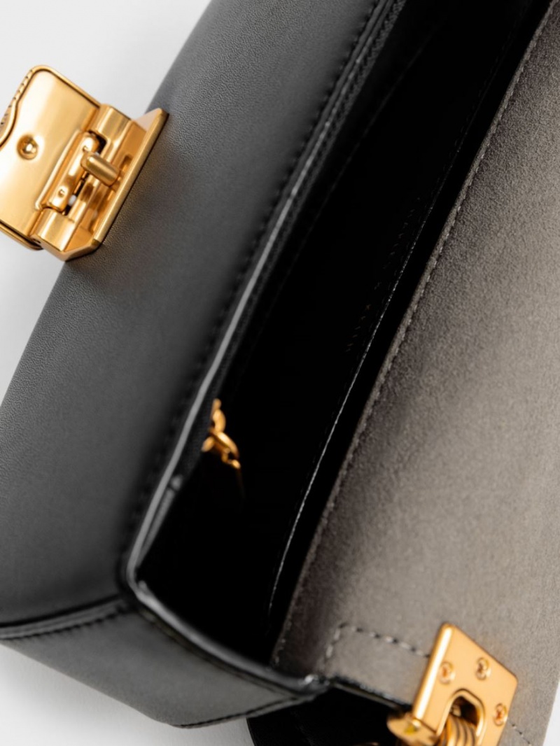 Geanta De Umar Charles & Keith Sonnet Two-Tone Chain Handle Negrii | 823NIJMEV