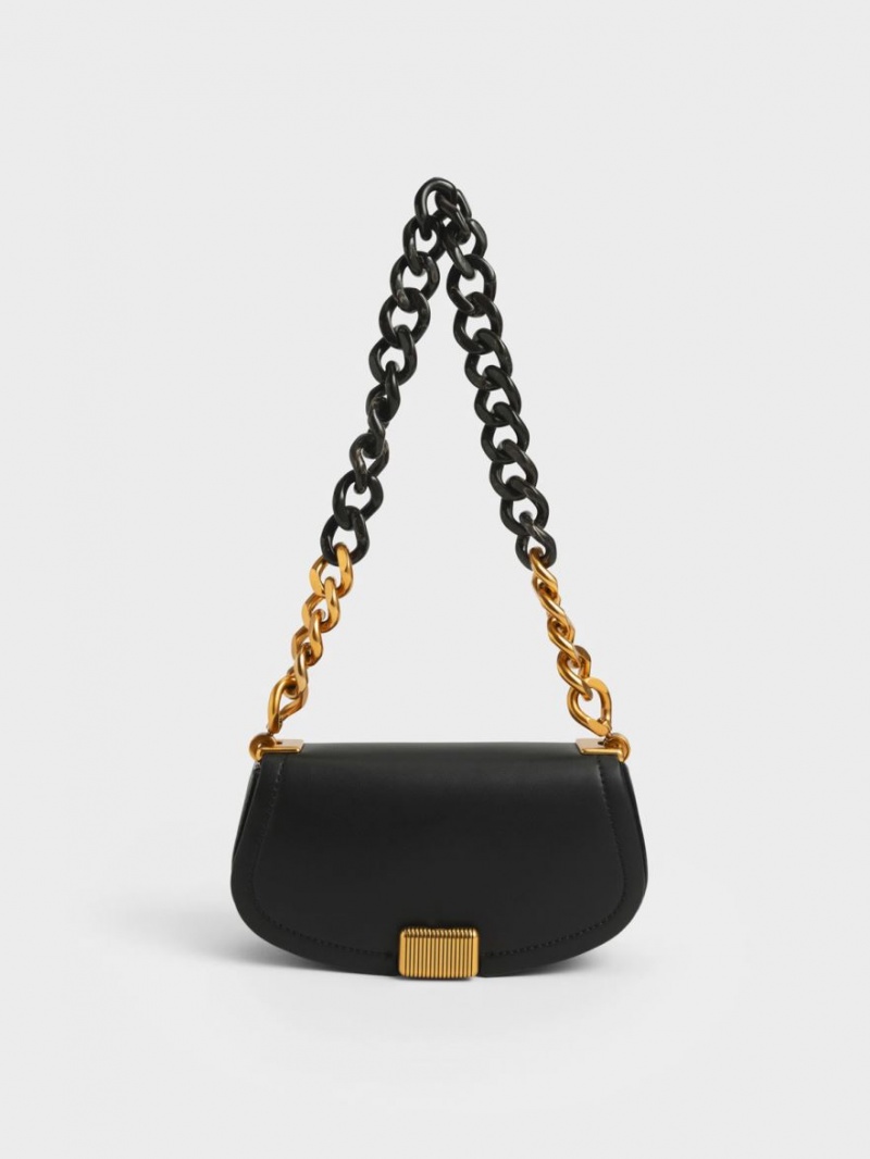 Geanta De Umar Charles & Keith Sonnet Two-Tone Chain Handle Negrii | 823NIJMEV