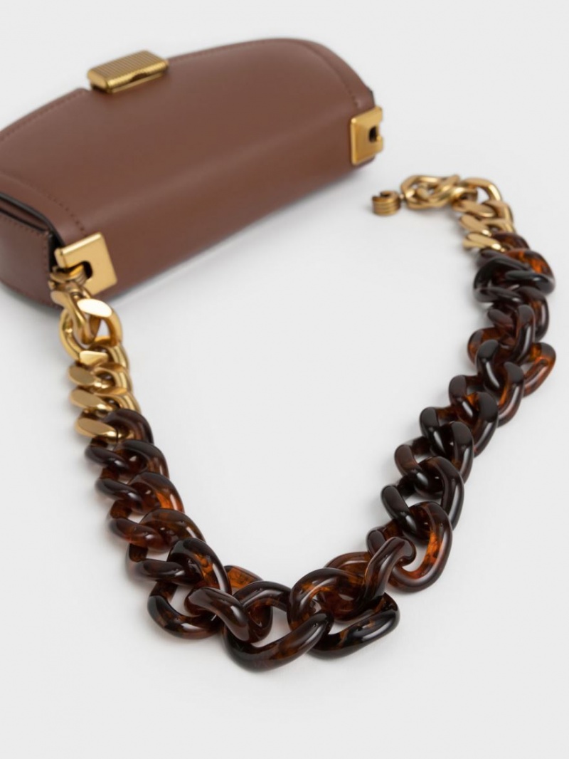 Geanta De Umar Charles & Keith Sonnet Two-Tone Chain Handle Ciocolata | 812KANTEF