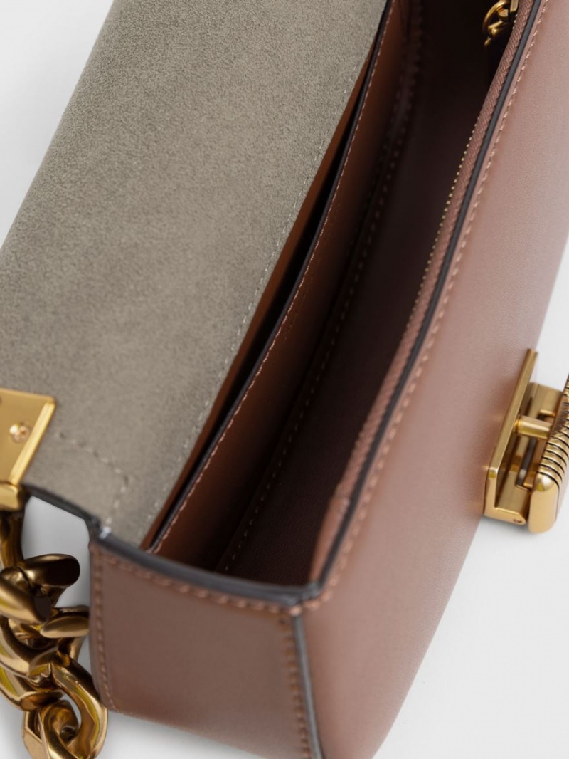 Geanta De Umar Charles & Keith Sonnet Two-Tone Chain Handle Ciocolata | 812KANTEF