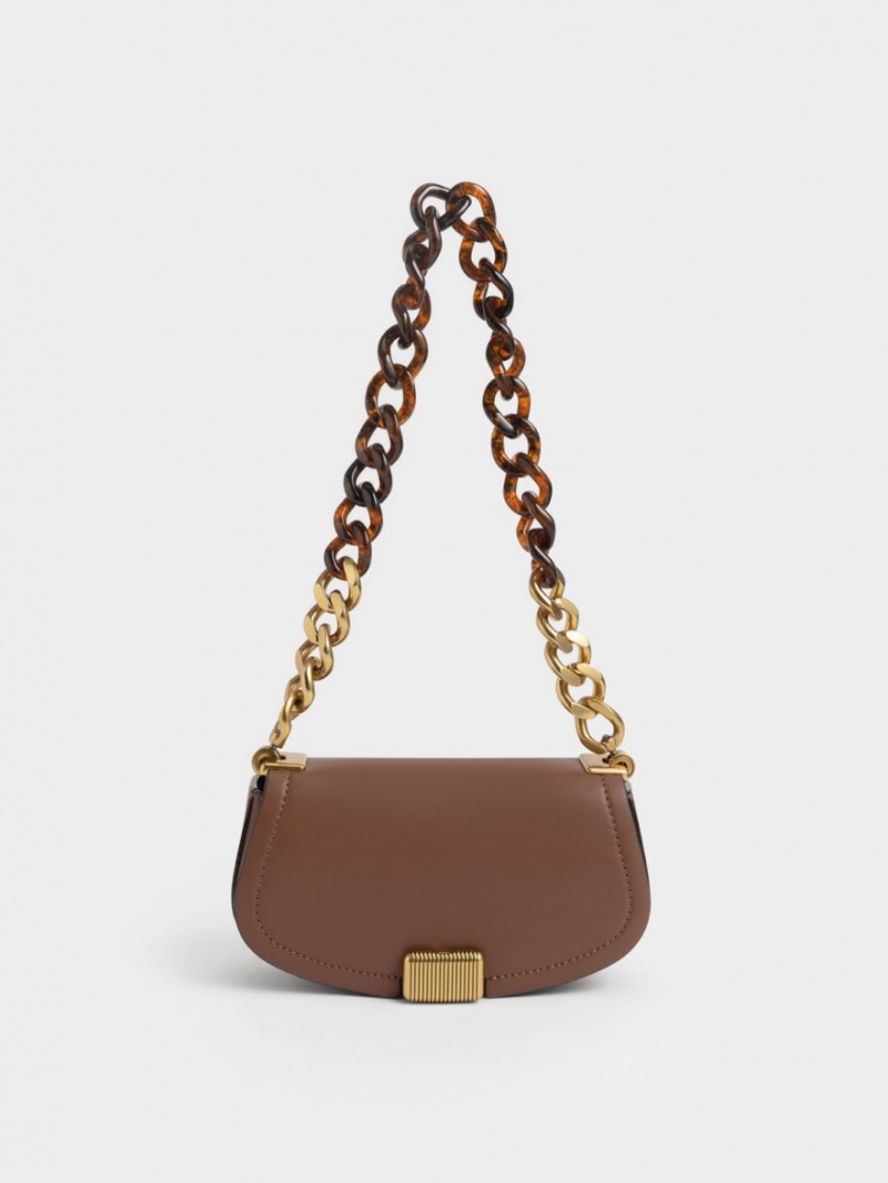 Geanta De Umar Charles & Keith Sonnet Two-Tone Chain Handle Ciocolata | 812KANTEF