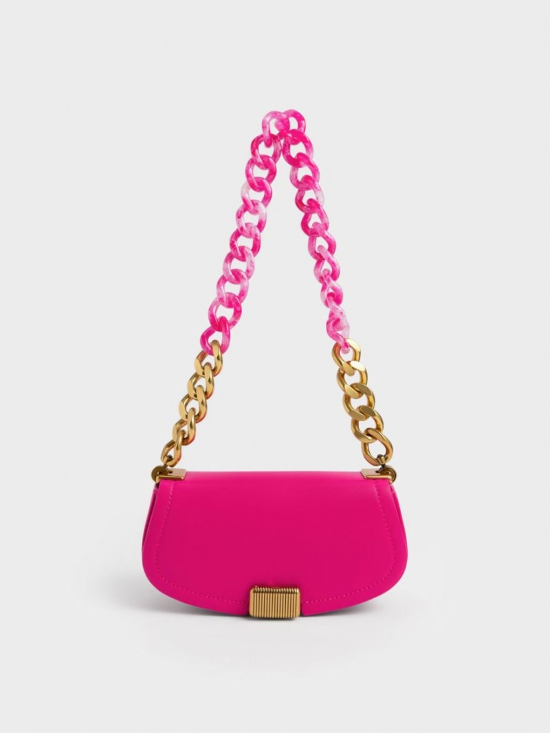 Geanta De Umar Charles & Keith Sonnet Two-Tone Chain Handle Fucsie | 581DRPSKJ