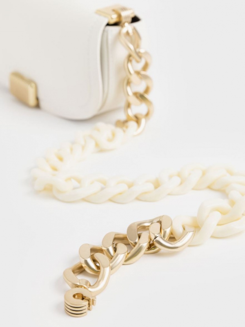 Geanta De Umar Charles & Keith Sonnet Two-Tone Chain Handle Albi | 548EGRNZL