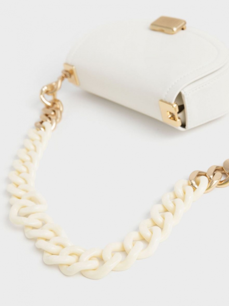Geanta De Umar Charles & Keith Sonnet Two-Tone Chain Handle Albi | 548EGRNZL