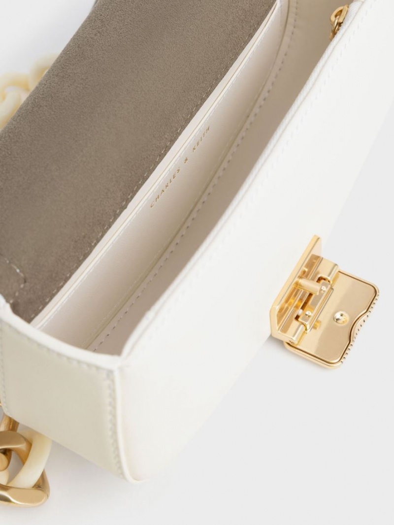 Geanta De Umar Charles & Keith Sonnet Two-Tone Chain Handle Albi | 548EGRNZL