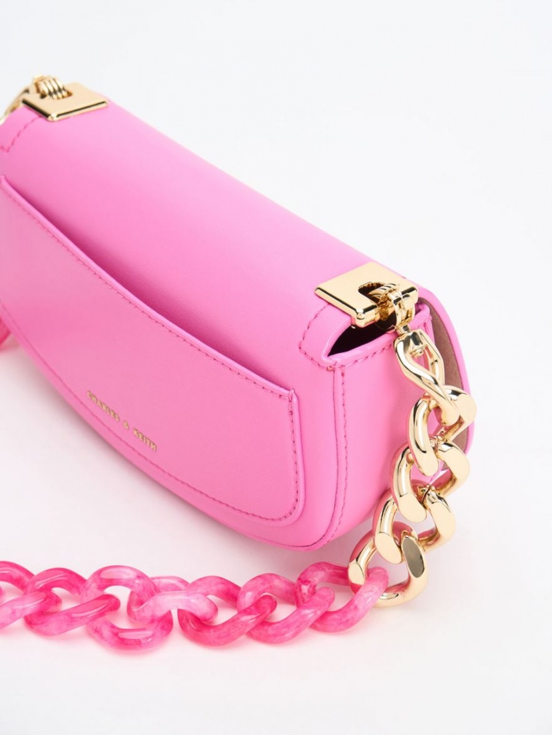 Geanta De Umar Charles & Keith Sonnet Two-Tone Chain Handle Roz | 286VKUIHM