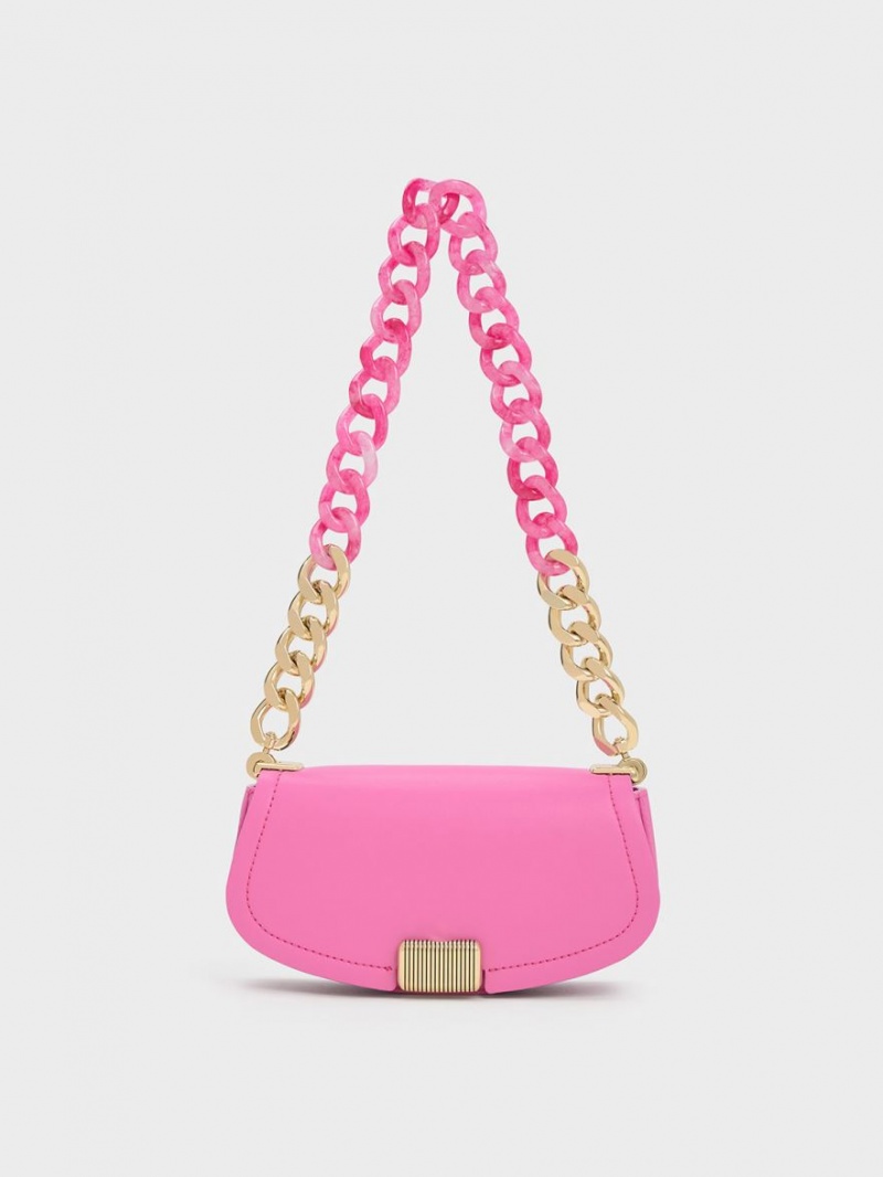 Geanta De Umar Charles & Keith Sonnet Two-Tone Chain Handle Roz | 286VKUIHM