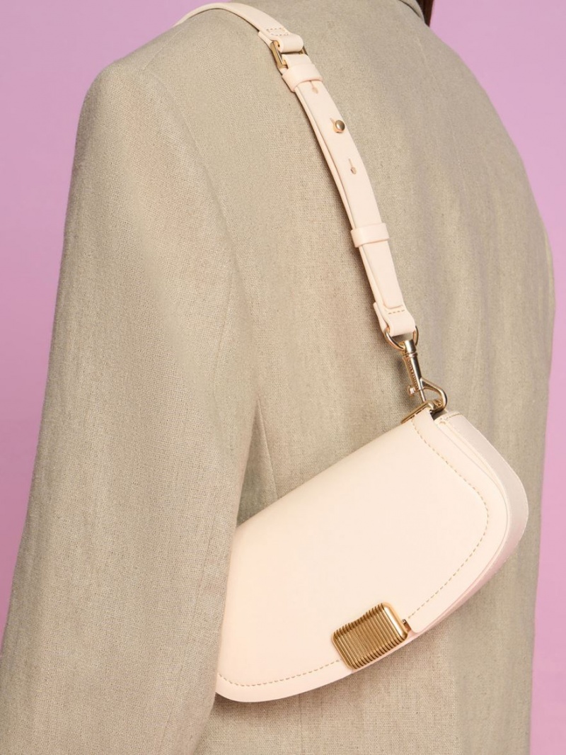 Geanta De Umar Charles & Keith Sonnet Two-Tone Chain Handle Bej | 402NQSTIJ