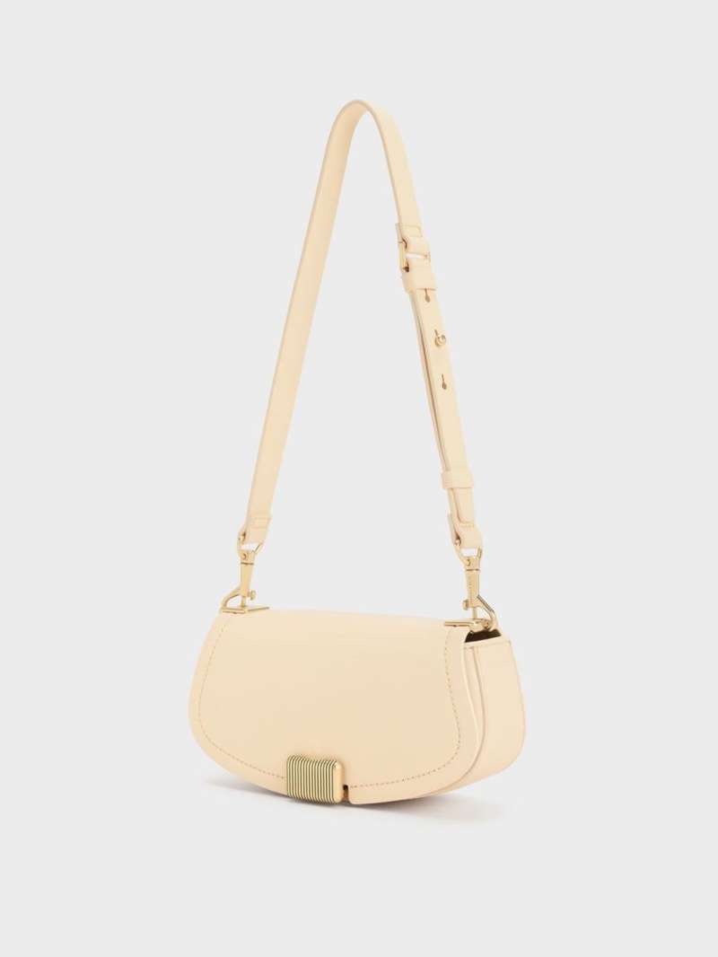 Geanta De Umar Charles & Keith Sonnet Two-Tone Chain Handle Bej | 402NQSTIJ