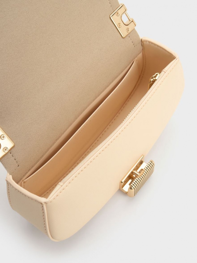 Geanta De Umar Charles & Keith Sonnet Two-Tone Chain Handle Bej | 402NQSTIJ