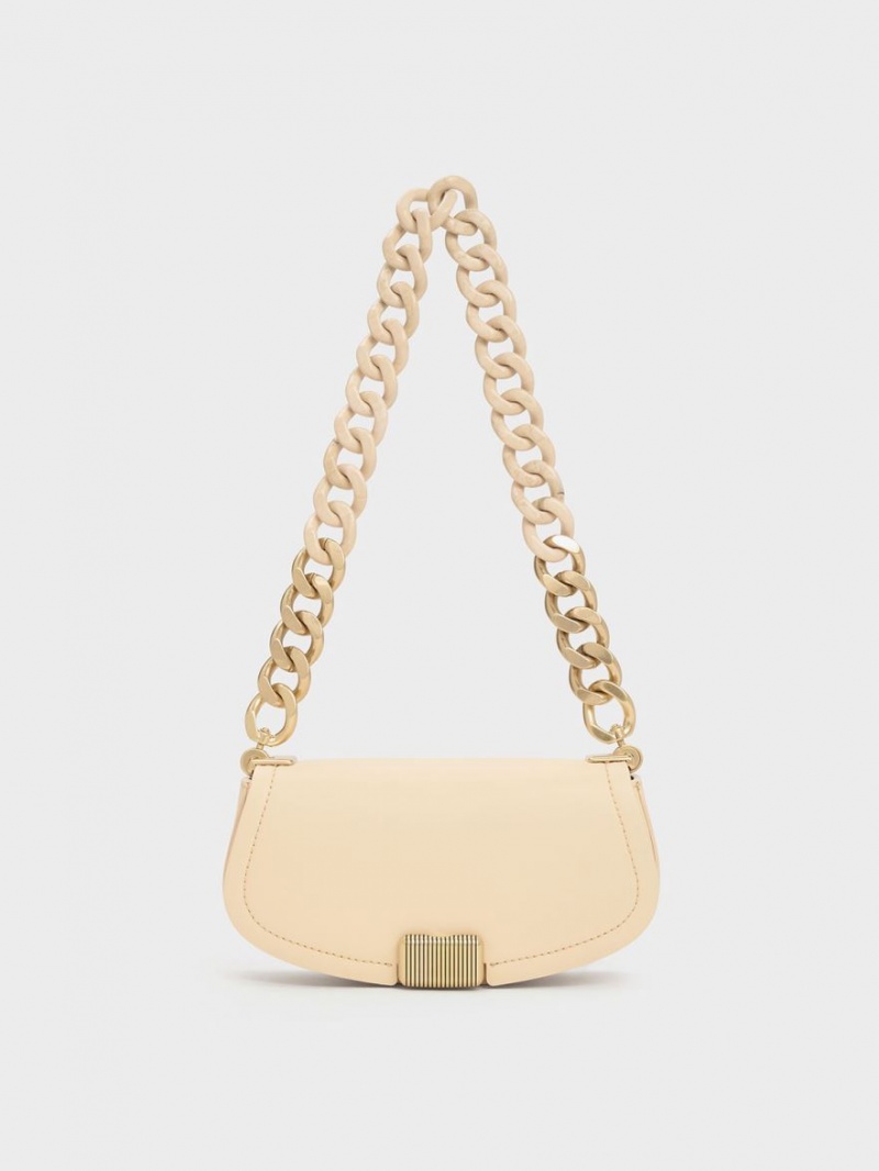 Geanta De Umar Charles & Keith Sonnet Two-Tone Chain Handle Bej | 402NQSTIJ