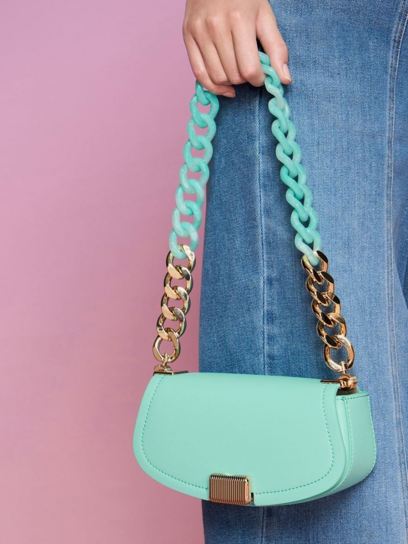 Geanta De Umar Charles & Keith Sonnet Two-Tone Chain Handle Turcoaz | 495YEKHQS