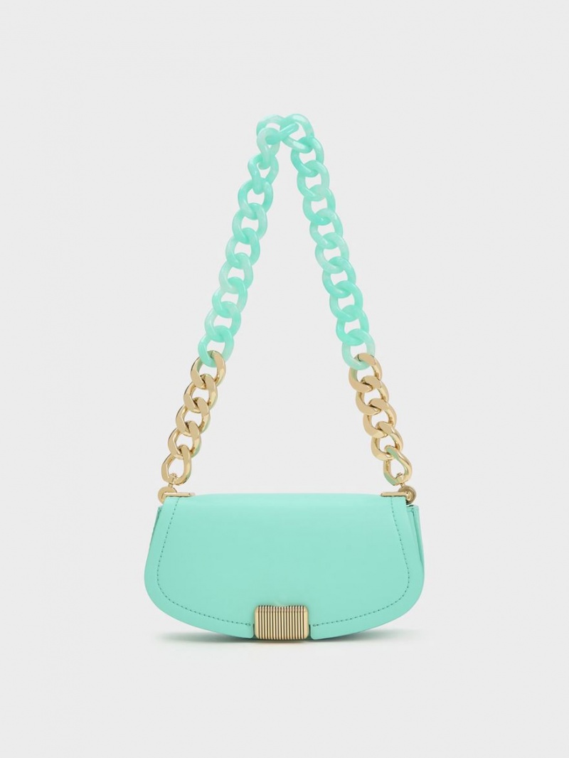 Geanta De Umar Charles & Keith Sonnet Two-Tone Chain Handle Turcoaz | 495YEKHQS