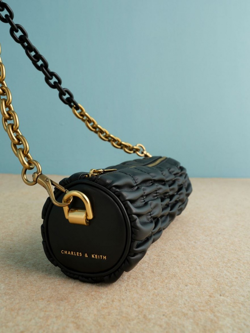 Geanta De Umar Charles & Keith Tallulah Ruched Chain-Handle Negrii | 038BESPMT
