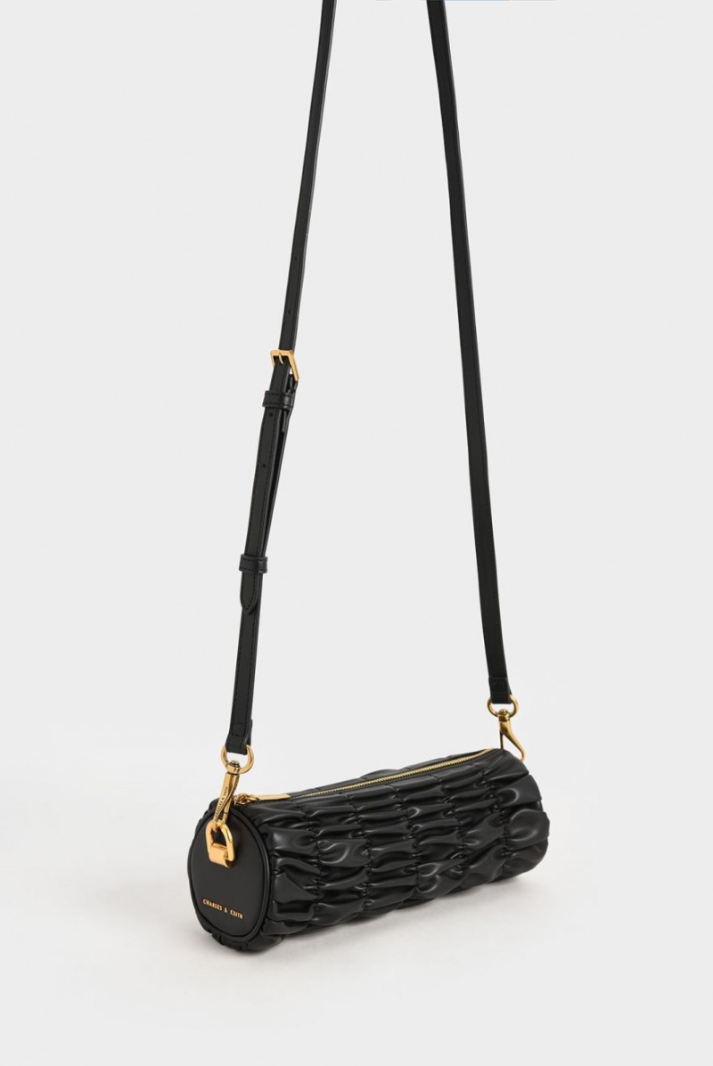 Geanta De Umar Charles & Keith Tallulah Ruched Chain-Handle Negrii | 038BESPMT