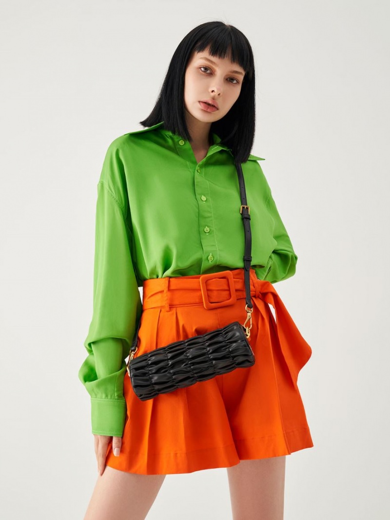 Geanta De Umar Charles & Keith Tallulah Ruched Chain-Handle Negrii | 038BESPMT