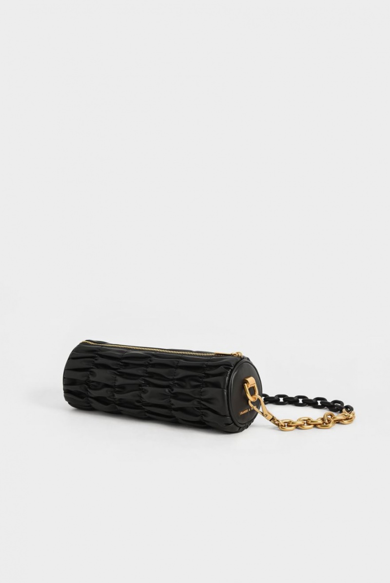 Geanta De Umar Charles & Keith Tallulah Ruched Chain-Handle Negrii | 038BESPMT