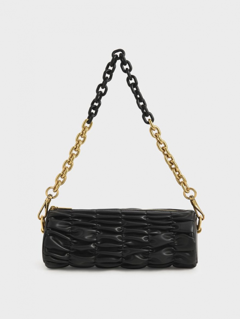 Geanta De Umar Charles & Keith Tallulah Ruched Chain-Handle Negrii | 038BESPMT