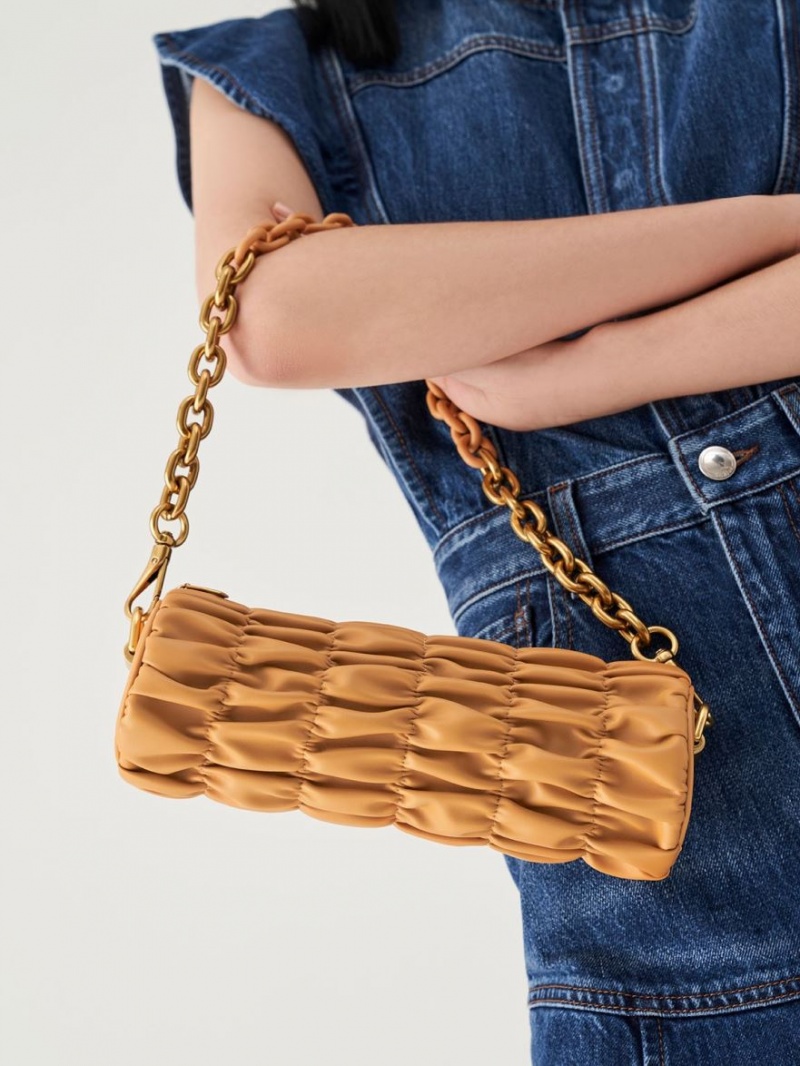 Geanta De Umar Charles & Keith Tallulah Ruched Chain-Handle Portocalii | 367KNDERJ
