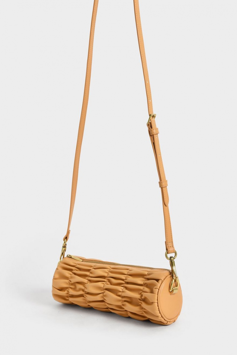 Geanta De Umar Charles & Keith Tallulah Ruched Chain-Handle Portocalii | 367KNDERJ