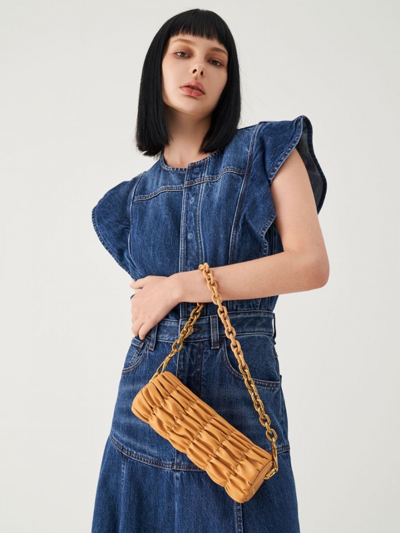 Geanta De Umar Charles & Keith Tallulah Ruched Chain-Handle Portocalii | 367KNDERJ