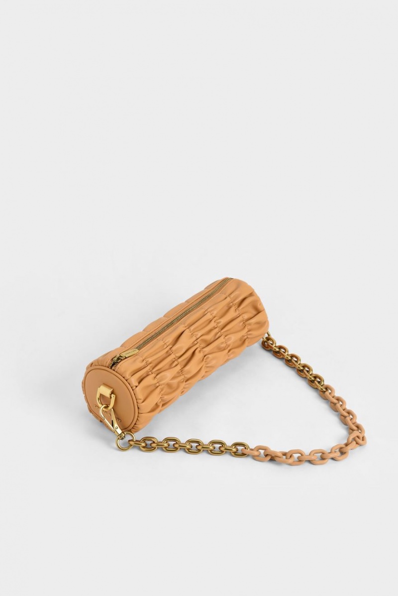 Geanta De Umar Charles & Keith Tallulah Ruched Chain-Handle Portocalii | 367KNDERJ