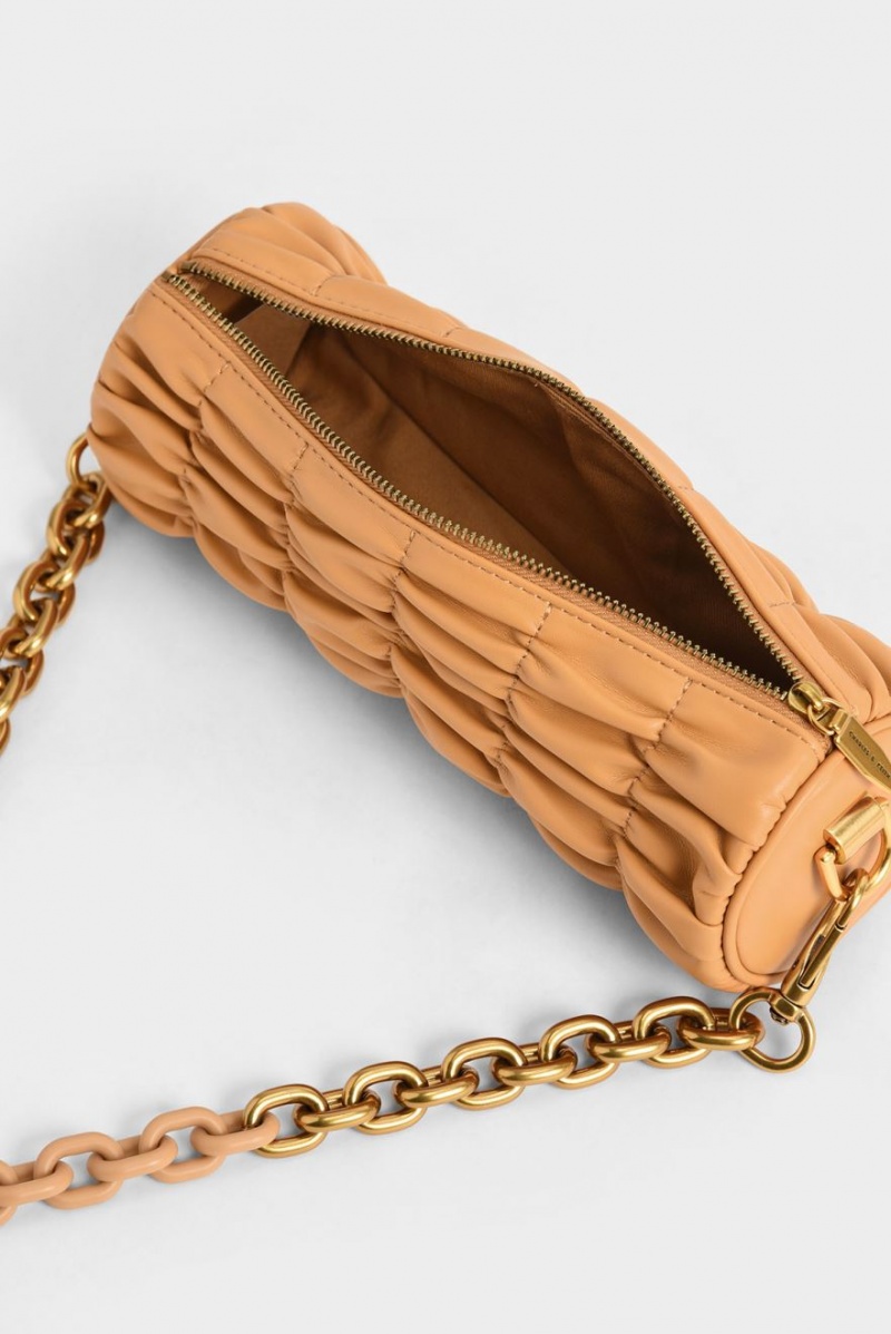 Geanta De Umar Charles & Keith Tallulah Ruched Chain-Handle Portocalii | 367KNDERJ