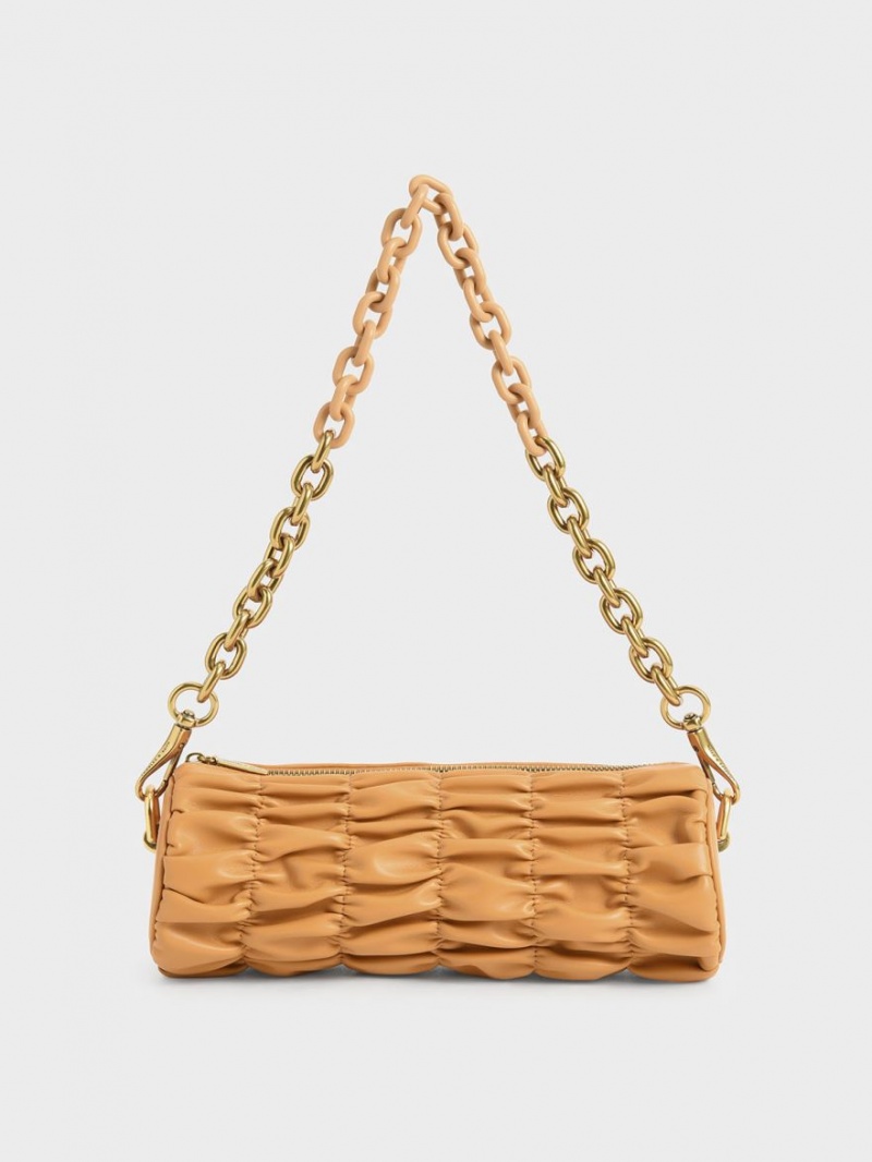 Geanta De Umar Charles & Keith Tallulah Ruched Chain-Handle Portocalii | 367KNDERJ