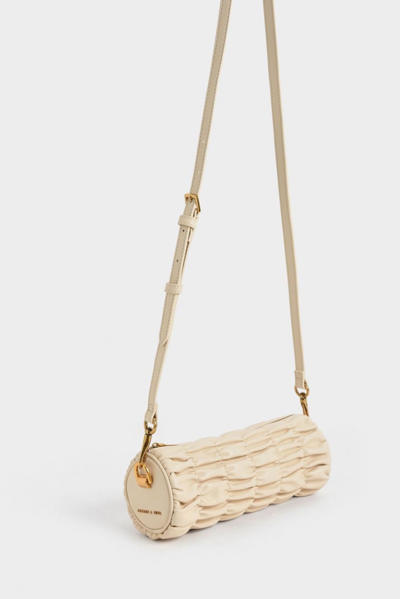 Geanta De Umar Charles & Keith Tallulah Ruched Chain-Handle Bej | 537QPMIKC