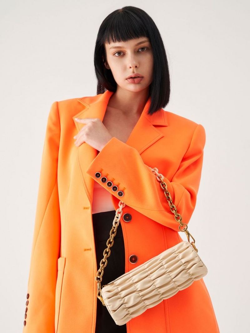 Geanta De Umar Charles & Keith Tallulah Ruched Chain-Handle Bej | 537QPMIKC