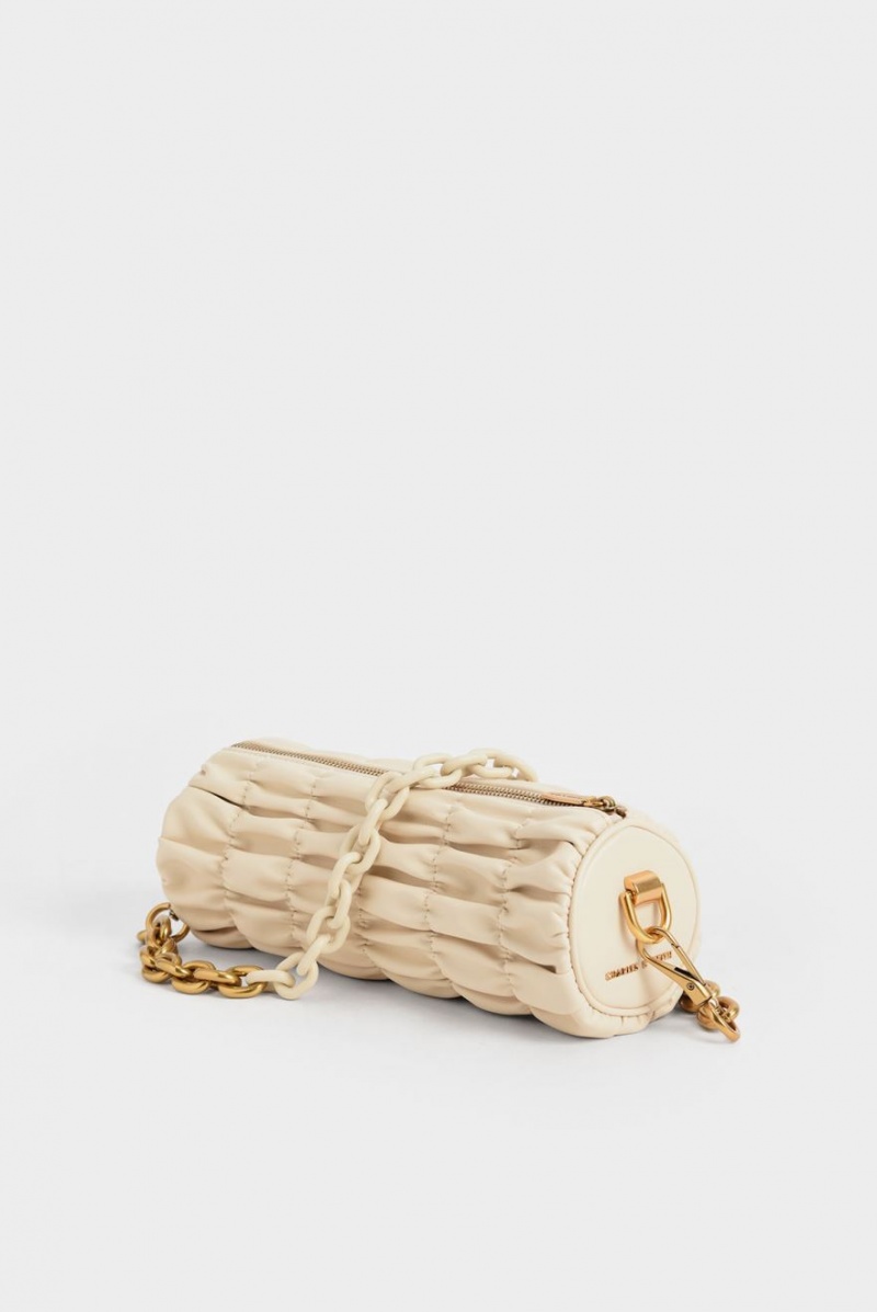 Geanta De Umar Charles & Keith Tallulah Ruched Chain-Handle Bej | 537QPMIKC